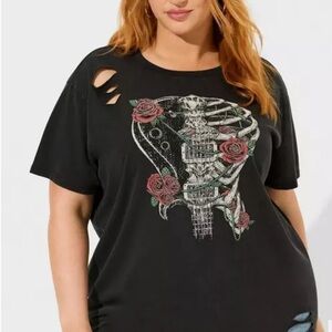 Torrid Guitar Rose Relax Heritage Jersey Open Back Tee